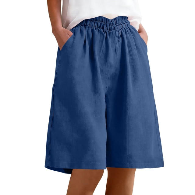 Pantalones Pantalones para Mujeres Detalle de Botón de Color Sólido Estilo de Lino de Doblado Laminado Pantalones Casuales para Uso Diario Todas las Estaciones