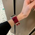 thumbnail image 3 of Woolen Band for Apple Watch Series 10 9 8 7 6 5 4 3 2 1 SE & Ultra 2 1 , Floral Print Leather Slim Band Adjustable Breathable Soft Strap for Women Girls iWatch 44/45/46/49mm/42mm(Series 1 2 3), Red, 3 of 6