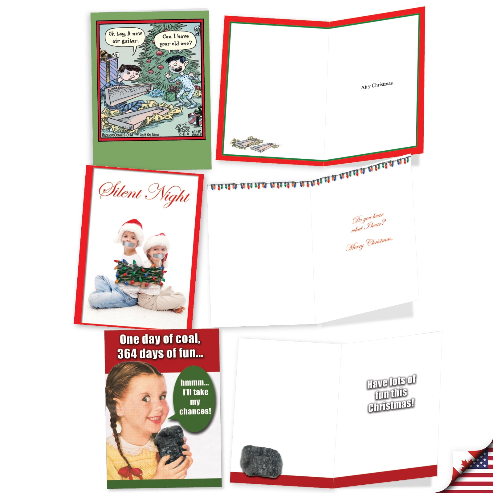 NobleWorks 20 Assorted Box Set Funny Christmas Greeting Cards w/5 x 7 Inch Envelopes (10 Designs, 2 Each) Holiday Children AC10708XSG-B2x10