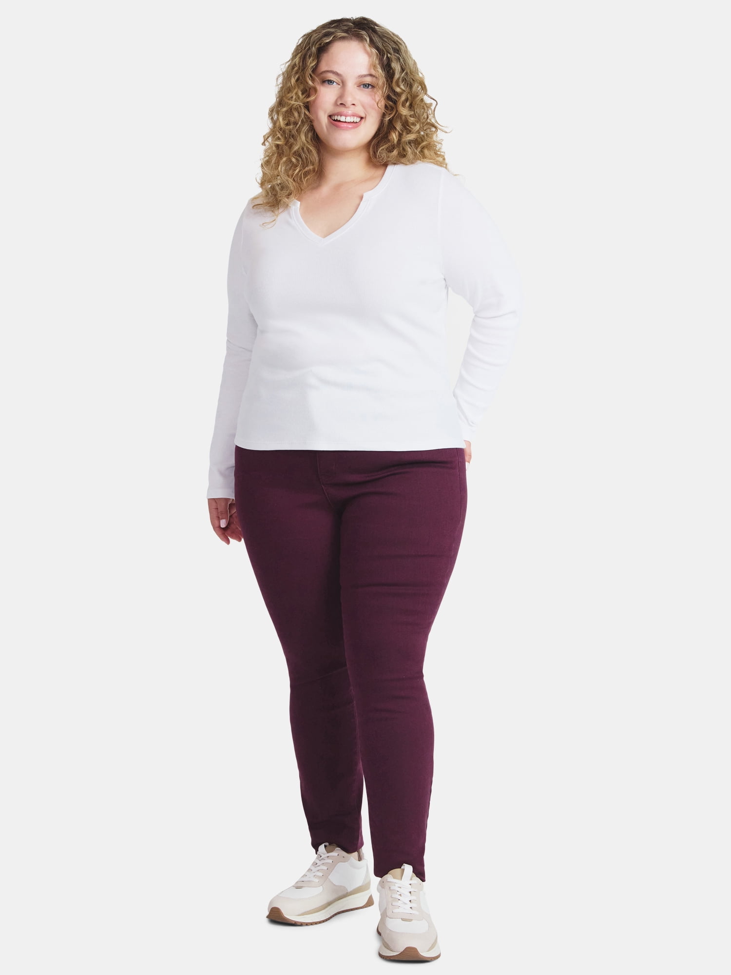 Terra & Sky Women's Plus Long Sleeve Notch Neck Top, Sizes 0X-5X