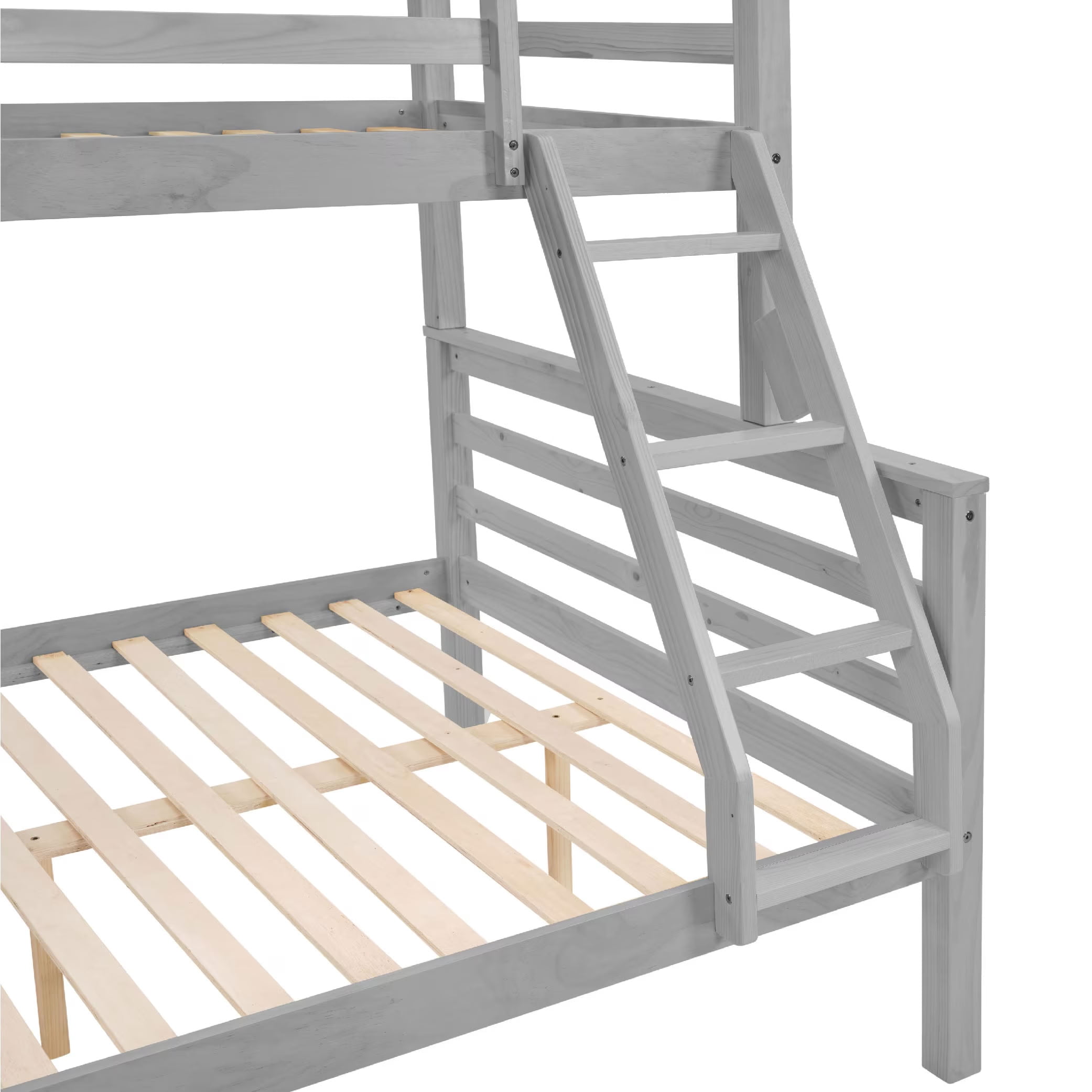 MAYEERTY Twin over Full Bunk Bed with Thick Posts, Solid Wood Bed Frame with High Guardrail and Ladder, for Kids Teens Dorm Rooms Guest Rooms, No Box Spring Needed