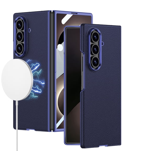 ELEHOLD Textured Leather Case for Samsung Galaxy Z Fold8 Ultra, Shockproof Magnetic Slim Protective Cover with Screen Guard, Dark Blue