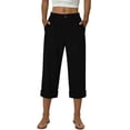 thumbnail image 4 of Women's Casual Solid Button Front Straight Wide Leg Pants, 4 of 5
