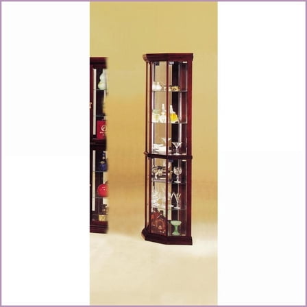 Corner Curio Cabinet, Traditional Cherry Finish, 4 Glass Doors | Cherry | Synthetic Wood