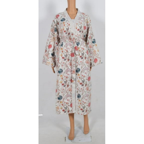 Winter Kantha Kimono Robe, Night Wear Dress Women Kimono , Flower Block Print Stitch Kantha Kimono , Pure Cotton Handmade Kantha Kimono Art