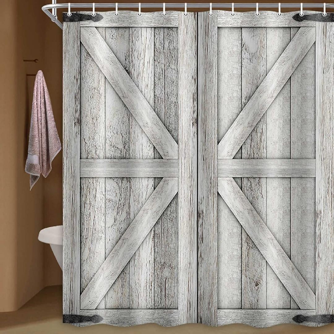 Rustic Barn Door Shower Curtain, Vintage Farmhouse Old Wooden Plank