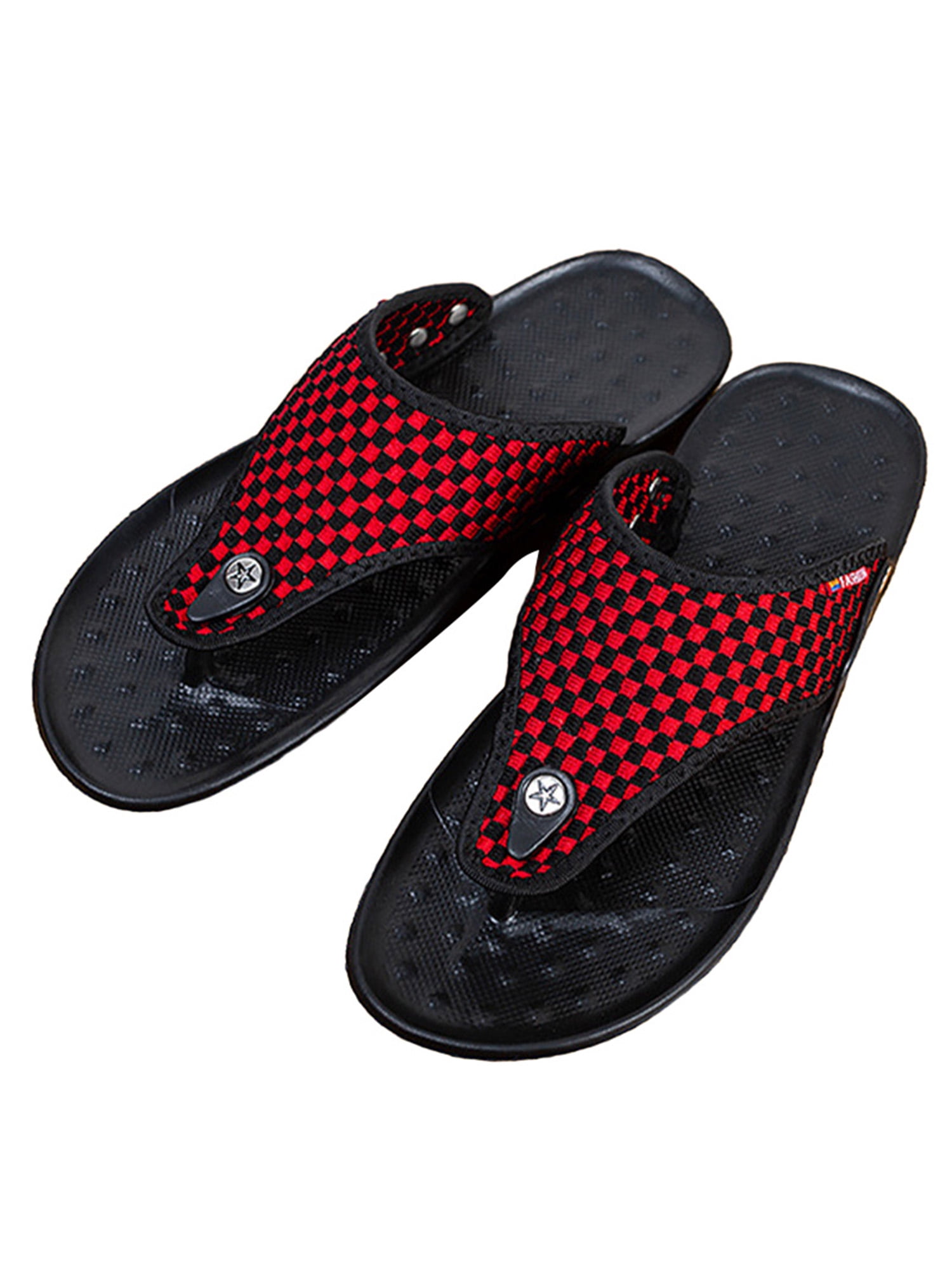 Eloshman Men's Comfortable Memory Foam Flip Flops Soft Cushion Non Slip Thong Sandals, Size: US 9.5, Red