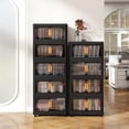thumbnail image 4 of Black,24" Side Wide Folding Storage Cabinet ,4 Tiers,23.62"×13.78"×48.43",Collapsible Storage Bins with Magnetic Door, Plastic Storage Cabinet with Wheels, 4 of 4