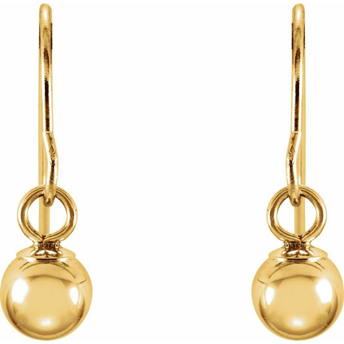 14k Yellow Gold 4mm Wire Backs Polished Ball Long Drop Dangle Earrings With Shepherd Hooks Ball Earring for Women