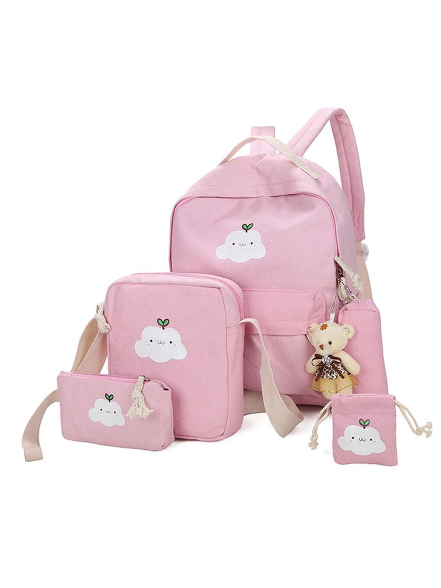 Anyprize 5 Pcs/Sets Canvas Backpacks for School for Girls, Pink Classic