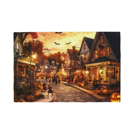 

Table Placemats Set of 6 - Halloween Street Party 12x18 In Faux Linen Double Heat Resistant Place Mats Cloth Indoor/Outdoor Placemats Washable Table Mats for Dining Kitchen Party