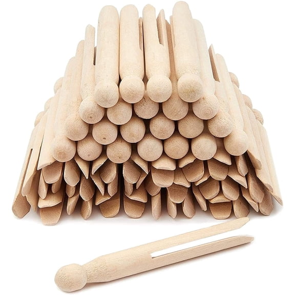 LZLINGMEI Wooden Clothespins - 4.3 x 0.5 in, 50 Pack, Light Brown - Heavy-Duty Outdoor Clothes Pins Wooden