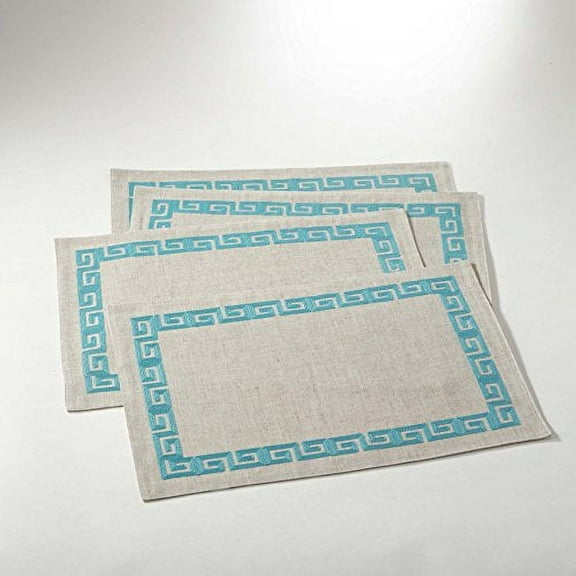 Calypso Stitched Greek Key Placemat, Set of 4 (Aqua)