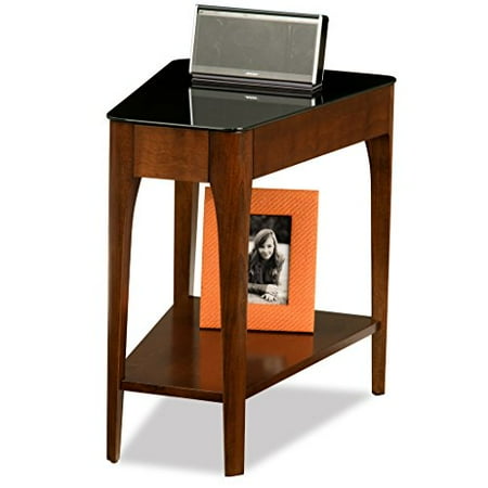Mounted Hardwood Top Bars Wood - ModHaus Living Modern Wood Recliner Wedge Accent Side Table with Tempered Black Glass Top Contoured Hardwood Legs and Lower Shelf - Includes Pen