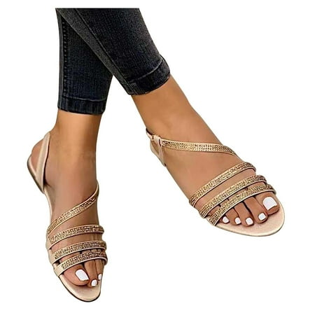 

Elastic Ankle Strap Flats Sandals for Women Bohemian Beach Flats Comfortable T-Strap Thong