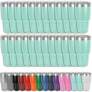 Clear Water Home Goods - Pack of 24 Bulk - 30 oz. Tumblers 18/8 Stainless Steel Double Wall Vacuum Insulated Water Bottle and Travel Coffee Mug Cups with Clear Lid, Powder Coated - Teal