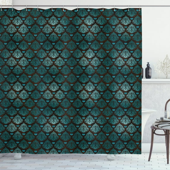 Ambesonne Brown and Blue Shower Curtain, Grungy Swirls, 69"Wx84"L, Teal Brown Pale Blue