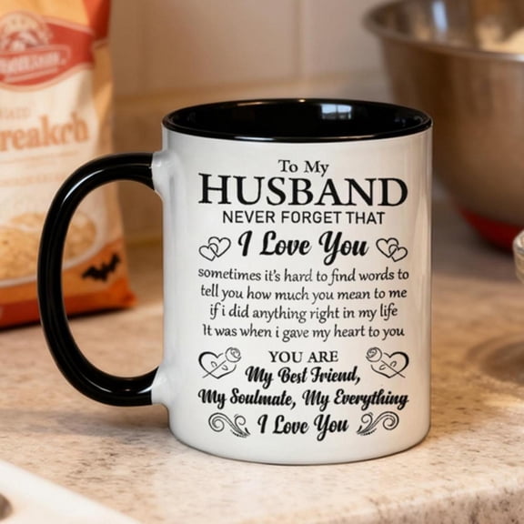 Ceramic Mug to My Husband Never Forget That I Love You Black Accent Romantic Coffee Cup Anniversary Birthday Spouse Reusable Hand Wash Only Both Men and Women Christmas Decoration