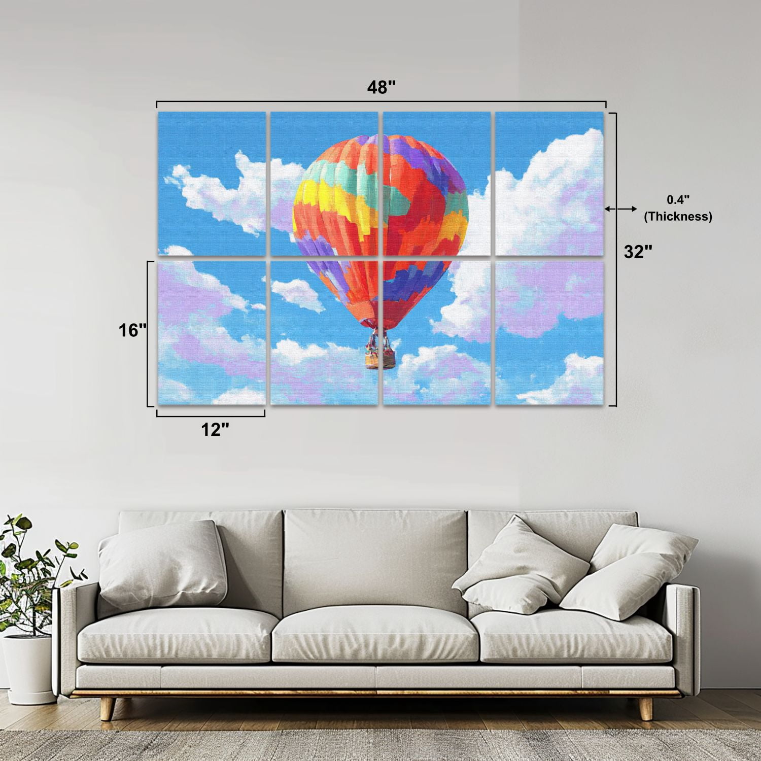 8 Pack Art Acoustic Panels Sound Absorbing Hot Air Balloon Landscape Embroidery Rhinestone Decorative Soundproof Wall Panels Self Adhesive for Nursery Game Room Bedroom 48"x32"