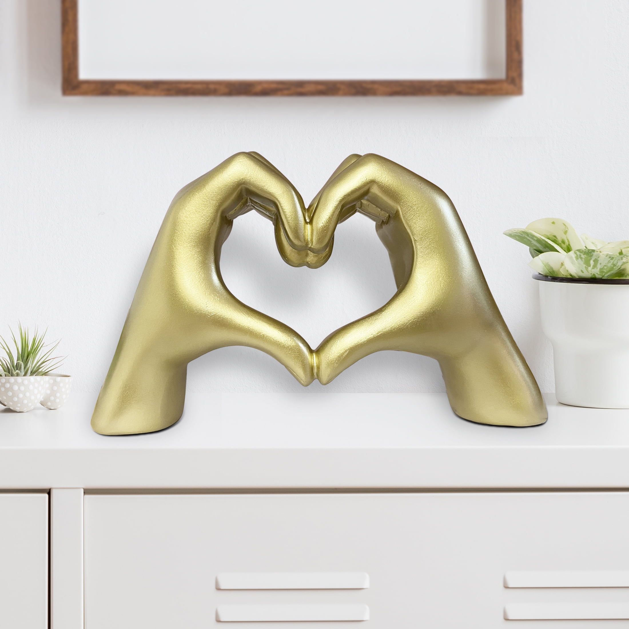(4 pack) Mainstays Heart Hands 9” Home Decor Gold Resin Figurine