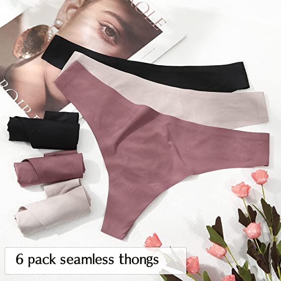 LEVAO Seamless Thongs Women Cheeky Underwear Stretch G-String Sexy No Show  Panties 6 Pack S-XL