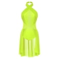 thumbnail image 3 of Zaldita Women's Lyrical Ballet Leotard Halter Neck Flowy Skirt Dress Modern Contemporary Dancewear Fluorescent Yellow XL, 3 of 7