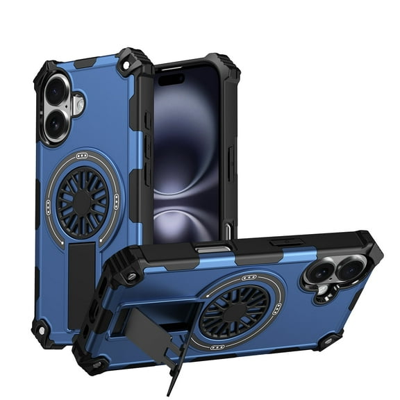 Allytechgroup Rugged Magnetic Case for Apple iPhone 16e, Military-Grade Shockproof Phone Cover with Kickstand,Spinner Fidget Ring,Wireless Charging Support, Dual Layer PC TPU Protection,Blue