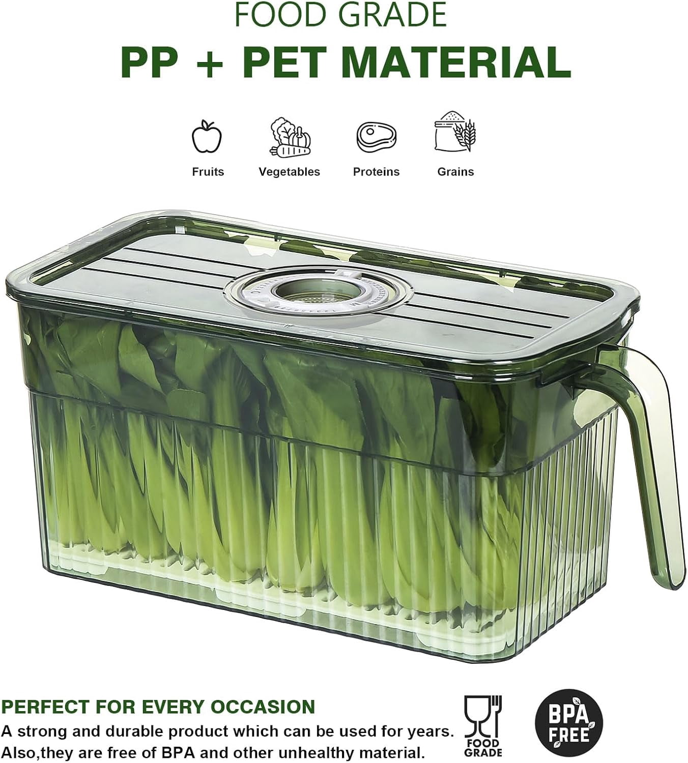 2Pack Stackable Food Storage Produce Saver Containers for Refrigerator, Berry Keeper Boxes for Fridge with Removable Drain Tray Keep Fresh for Vegetables/Fruit/Meat/Salad