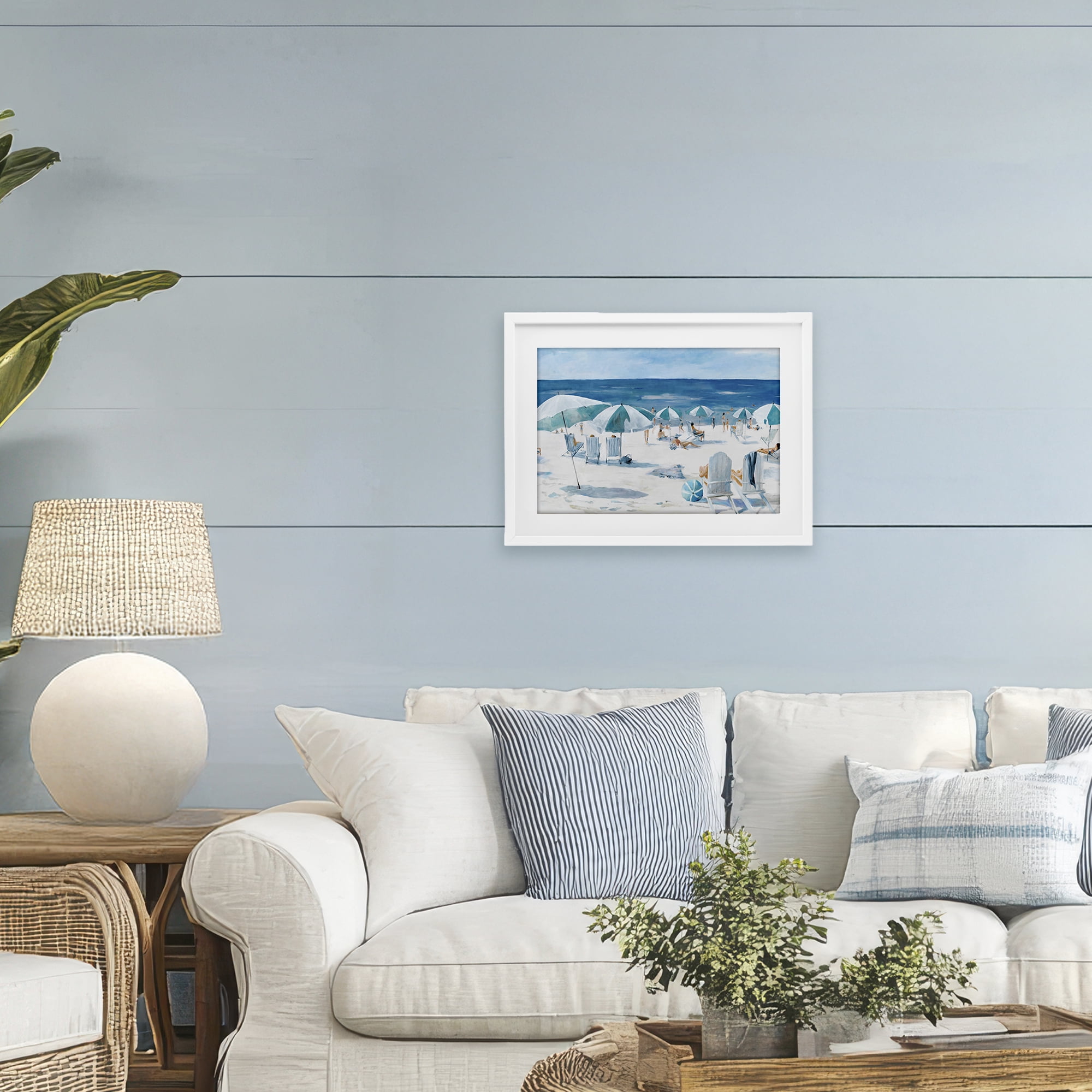Stupell Industries Umbrella Beach Coastal Scene White Framed Print Under Glass, design by Lorenzo Collective