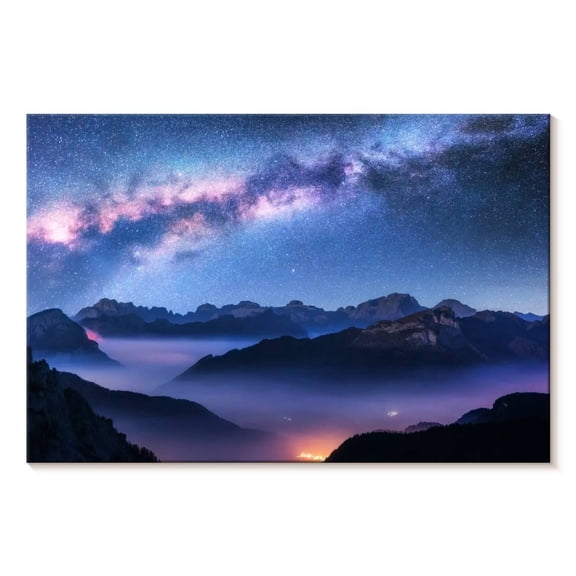 Elephant Stock Milky Way Above Misty Dolomites Wall Art - Horizontal Canvas Wall Art - Living Room Wall Decor - Astronomy & Space Canvas - Black And Gray Decor - 12" x 8"