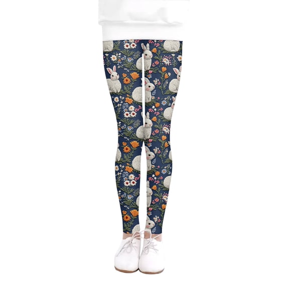 YOUYEDIAN Girls Easter Compression Leggings Kids Workout High Waist Yoga Pants Stretch Skinny Tummy Control Trousers (Navy, 13-14 Years)