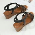thumbnail image 4 of Xfvqtps Wedge Sandals for Women Back Elastic Straps Side Cutout Strappy Open Toe Wooden Decor Bohemia Dressy Beach Summer Roman Sandals Black, 4 of 6