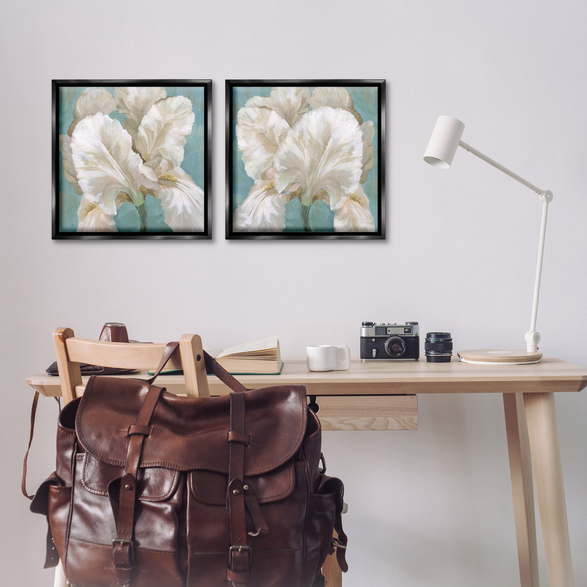 Stupell Industries White Iris Flower Plants & Flowers Painting Black Floater Framed Canvas Art Print Wall Art, 18 x 18, Set of 2