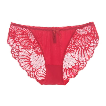 Bigersell Lace Panties for Women High Cut Lace G-String Thong Underwear Mesh Floral Lace Lingerie Bikini Panties Womens Underpants Red XXL