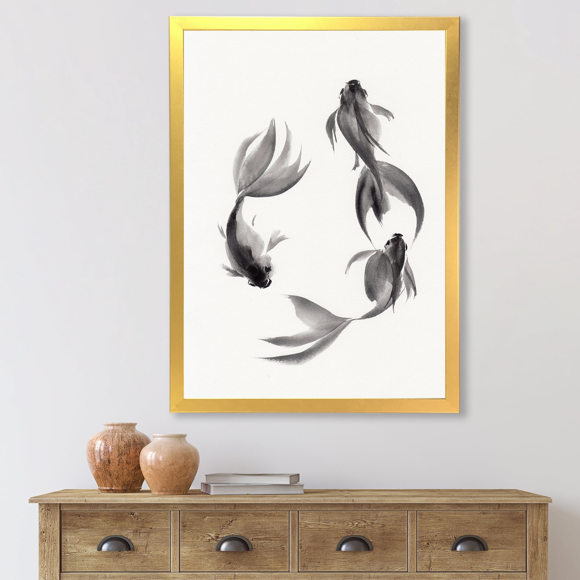 Designart 'Black and White Vintage Fish III' Nautical & Coastal Framed Art Print