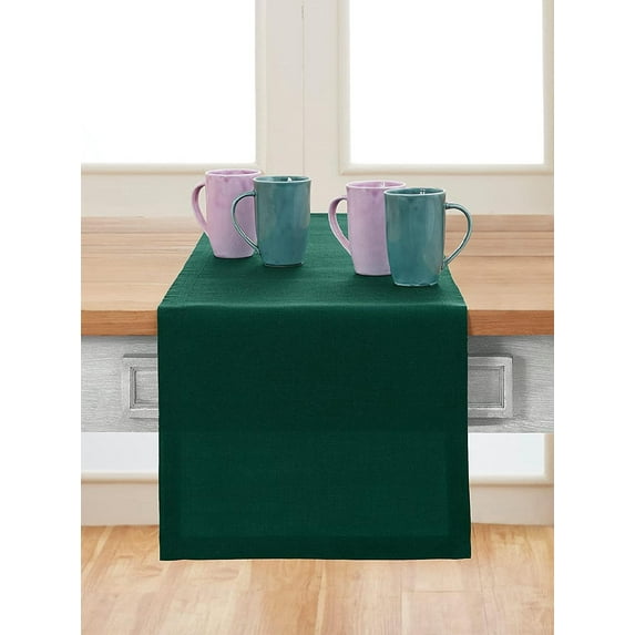 Linen Table Runner 14 x 108 Inch – 100% Pure Linen, Rainforest Green Table Runner for Fall, Thanksgiving, Christmas, Holidays – Fete, Handcrafted from European Flax