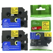 2/Pack LM Tapes - Premium 1" Black Print on Yellow Label (24mm 0.94 Laminated) Compatible with TZe-651 P-touch Tape and comes with a great Tape Color/Size Guide for easy reordering.