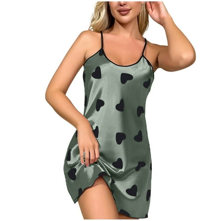 S LUKKC LUKKC Satin Nightgowns for Women Sleeveless Ice Silk Chemise Lingerie Sleepwear Short Pajama Dress Night Dress V-Neck Nightshirt Loose Breathable Comfortable Loungewear