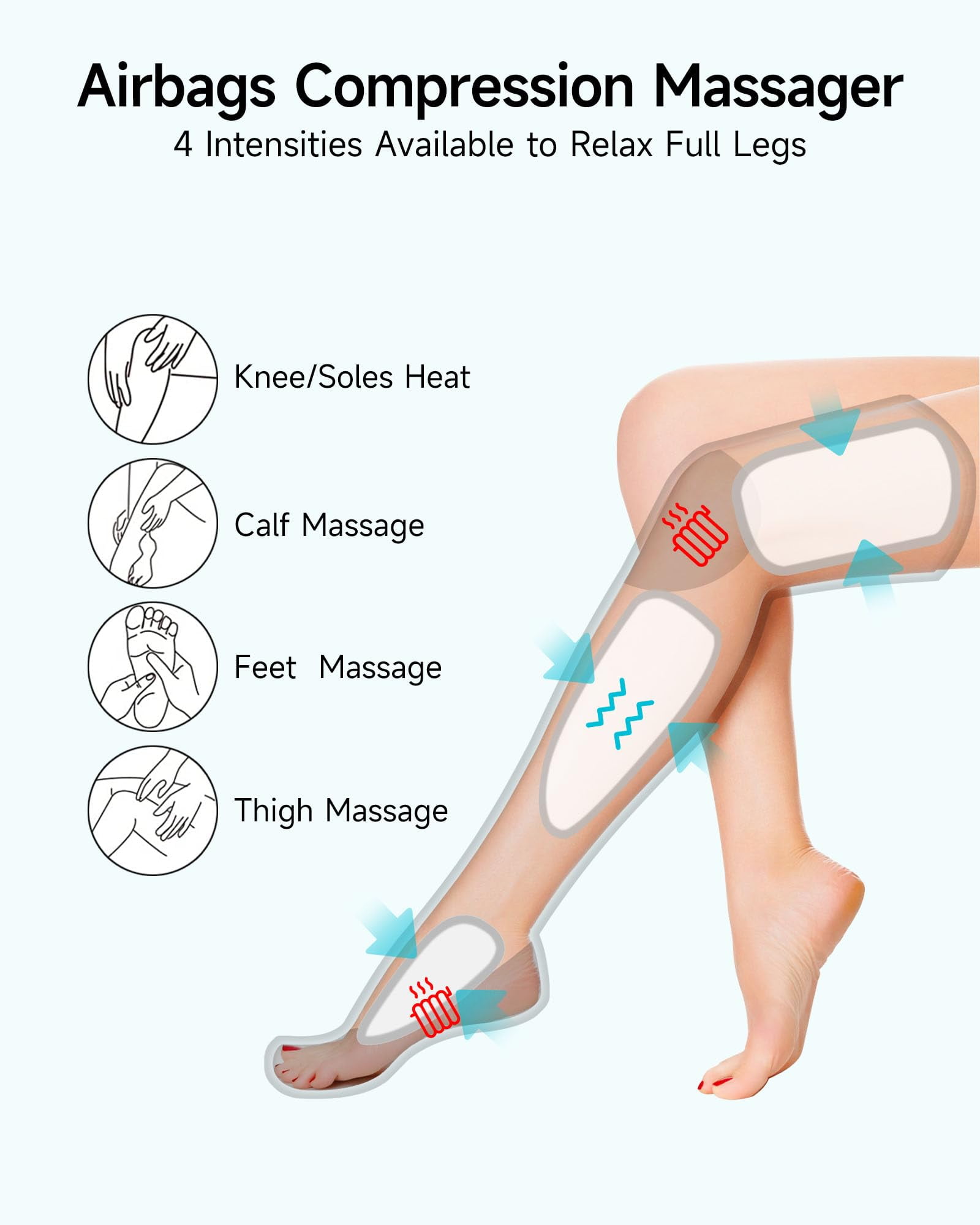 ALLJOY Leg Massager Helpful for Vericose Veins, Muscle Fatigue, Cramps, 2 Heat Levels Foot/Knee Massager,6 Modes with Memory Function Controller, Full Leg Massager, Gift for Women Men