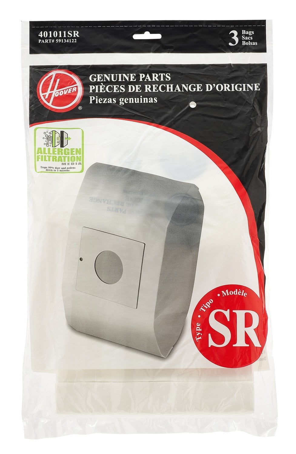 Hoover Canister Vacuum Allergen Filtration Type SR Bags 3 Pk Part # 401011SR 
