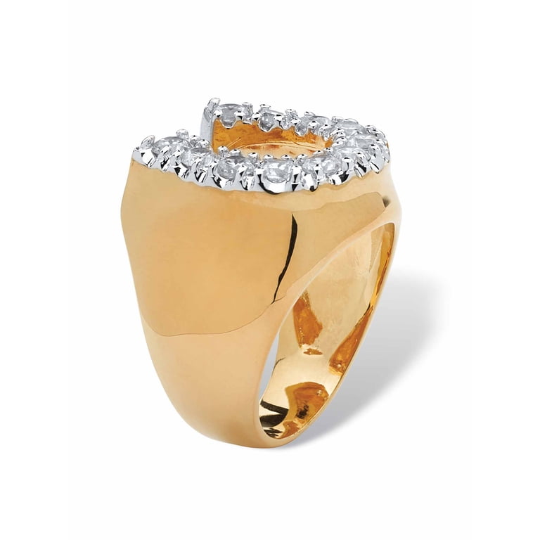 Palm Beach Jewelry Men's Horseshoe Ring - 14k Gold Plated With 1.10 Carat White Cubic Zirconia