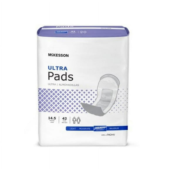 McKesson Ultra Pads Adult, Unisex, Disposable, Polymer Core, Heavy Absorbency, 14.5 Inch Length, 42 Count