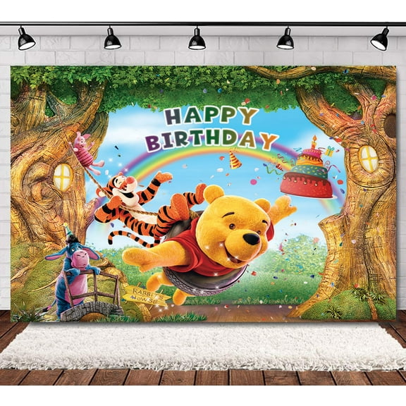 Winnie the Pooh Birthday Backdrop, 60×40 Inch Winnie the Pooh Backdrop, Kids Party Supplies Winnie the Pooh Happy Birthday Party Decorations