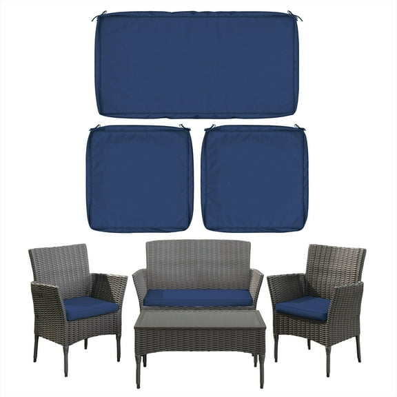 Snubbull 3 Pack, 36"x 18" Outdoor Patio Seat Cushions Replacement Covers Fit for 4 Pieces 4-Seater Wicker Rattan Patio Conversation Set Loveseat Chair Couch Furniture, Cover Only, Blue