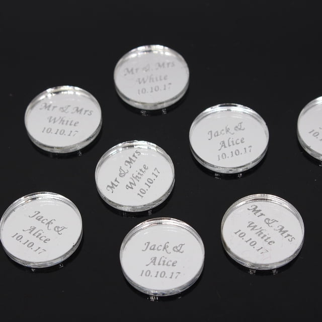 Etiqueta personalizada con corte láser para el nombre del bebé, decoración redonda de acrílico dorado para fiesta de boda y Baby Shower, sin caja, sin cinta, 50 unidades