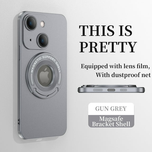 Feishell for Apple iPhone 15 Case with Hidden Foldable Kickstand,Compatible with Magsafe Charging,Shockproof Magnetic Car Mount All-inclusive Lens Film Protection Slim Phone Case,Gray