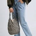 thumbnail image 5 of HUISZJ Woven Hand Bag, Creative Hollow Tote Bag, Handmade Beaded Shoulder Bag for Travel Commute Work (Black), 5 of 10