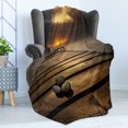 thumbnail image 4 of Ocean Soft Flannel Fleece Throw Blanket, Black Sea at Dusk Sunrise Tranquil Scene Coastline with Wooden Pier Picture, Cozy Plush for Indoor and Outdoor Use, 60" x 80", Brown Yellow Grey, by Ambesonne, 4 of 5