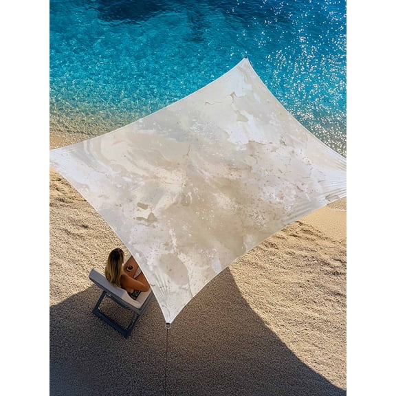 Abstract Art Sun Shade Sail 12' x 16', Beige Grey Gradient Oil Painting Texture Modern Rectangle Outdoor Sunshade Canopy, Waterproof UV Block Patio Covers for Garden Yard Beach