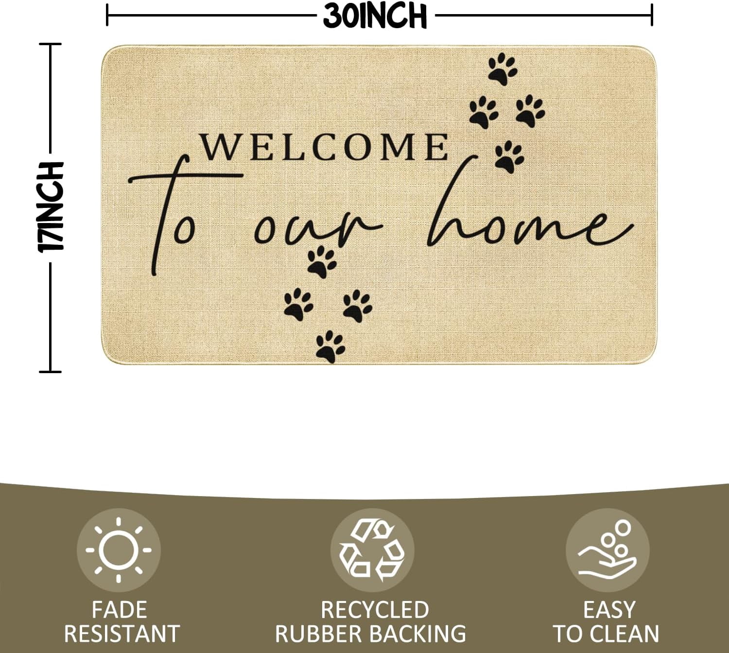 Funny Welcome Door Mats Outdoor,Welcome to Our Home Doormat, Cute Pet Paws Quick Drying Durable Low-Profile Rubber Backing Rug for Indoor Outside Entryway Front Porch Home Decor 30" x 17"